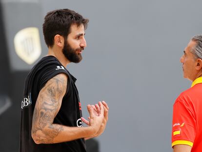 Ricky Rubio y Scariolo, en un entrenamiento con España antes del pasado Mundial.