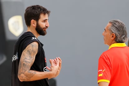 Ricky Rubio y Scariolo, en un entrenamiento con España antes del pasado Mundial.