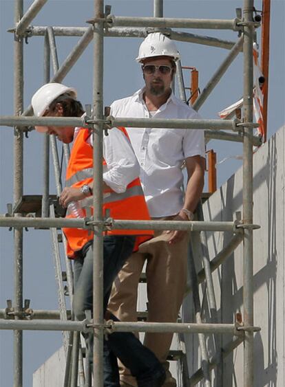 Brad Pitt, ayer en Avilés.