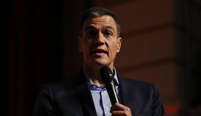 El presidente en funciones Pedro Sánchez este martes en un acto en Huelva.