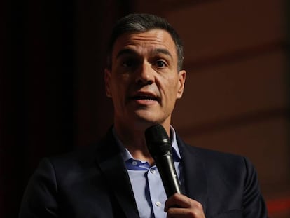 El presidente en funciones Pedro Sánchez este martes en un acto en Huelva. 