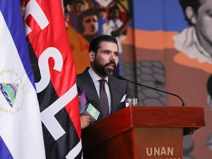 Laureano Ortega Murillo durante su lección inaugural en la Universidad Nacional Autónoma de Nicaragua, en Managua, el pasado 26 de abril.