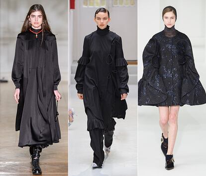 Aunque para declaración de principios, nada como inflar las mangas. De todo lo demás, hay que culpar a Demna Gvasalia (Vetements/Balenciaga), responsable del actual volumen brutal, incluso tras ponerse el sol. En la Diseños de Valentino, Madsen y Delpozo.