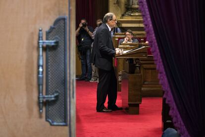 El nou candidat de JxCat, Quim Torra, intervé durant el ple del Parlament que celebra la primera sessió del debat d'investidura.