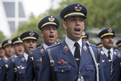 En total, más de 177.000 militares han participado en más de 80 misiones internacionales. En la imagen, miembros del Ejército del Aire participan en el desfile de la Fiesta Nacional.