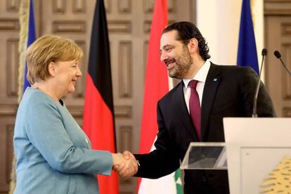 Angela Merkel y primer ministro libanés, este viernes en Beirut.