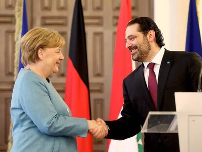 Angela Merkel y primer ministro libanés, este viernes en Beirut.