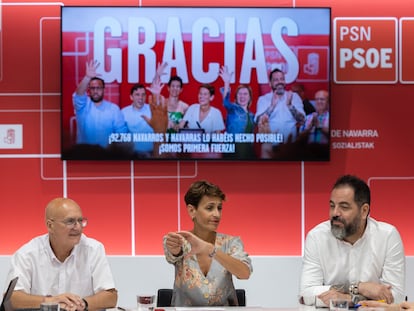 La secretaria general del PSN y presidenta del Gobierno de Navarra en funciones, María Chivite, el 24 de julio, durante la reunión de la Comisión Ejecutiva Regional del PSN celebrada el 24 de julio para abordar el resultado de las elecciones generales.