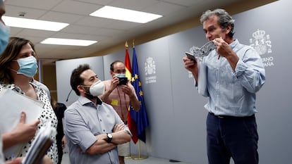 Fernando Simón, the director of the Health Ministry’s Coordination Center for Health Alerts, talks to journalists after a press conference on Monday.