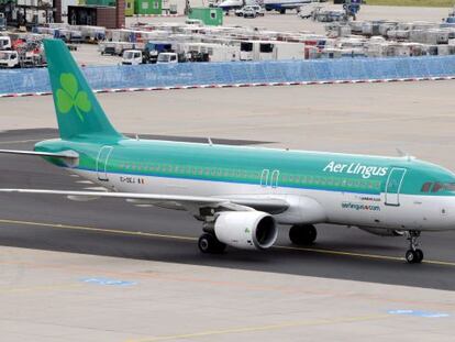 Un avi&oacute;n de la compa&ntilde;&iacute;a a&eacute;rea Aer Lingus en Fr&aacute;ncfort (Alemania)