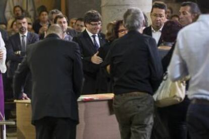 Puigdemont i membres del Govern a l'enterrament de Jacint Borràs.