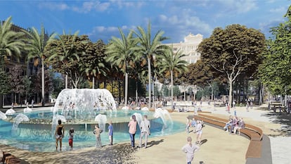 Figuración de la fuente de la plaza del Ayuntamiento de Valencia.