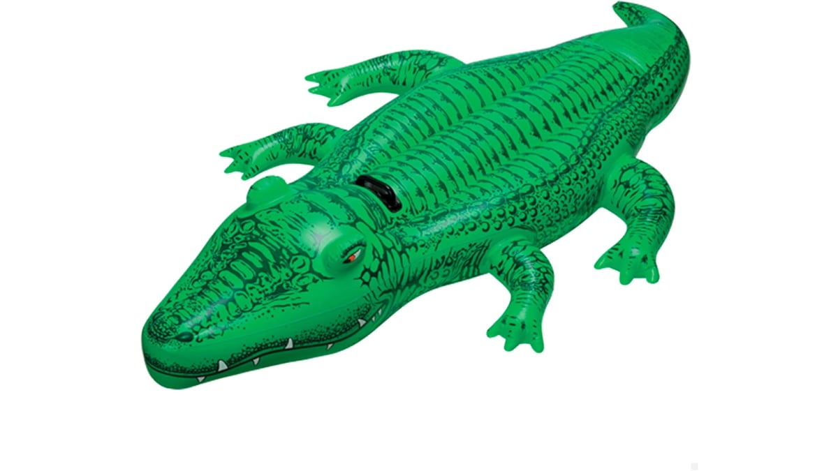Inflatable float in the shape of a crocodile.