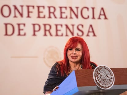 Layda Sansores, durante una conferencia de prensa de Presidencia, el pasado 15 de mayo.