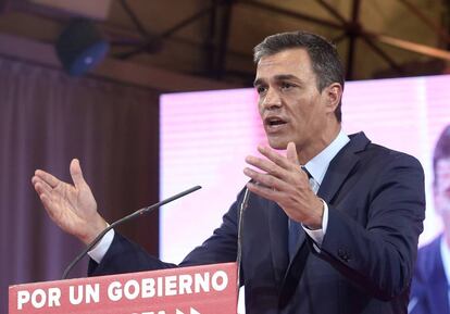 El secretario general del PSOE y presidente del Gobierno en funciones, Pedro Sánchez, durante la presentación de su plan de 370 medidas para gobernar España.