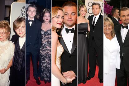 Leonardo DiCaprio. Ha estado nominado en 12 ocasiones (este año, por Érase una vez en… Hollywood) y se ha llevado premio tres veces. ¿Sus acompañamtes a la cita a lo largo de los años? Su madre y Kate Winslet. En las fotos, desde la izda., posa con su madre en 1994, con Kate Winslet en 1998, 2007 y 2009 y con su progenitora en 2014.