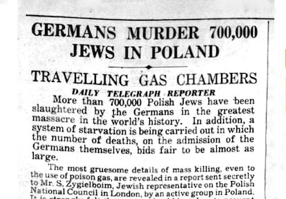 Fragmento de la página del 'Daily Telegraph' de junio de 1942, con la noticia de la masacre nazi contra los judíos.