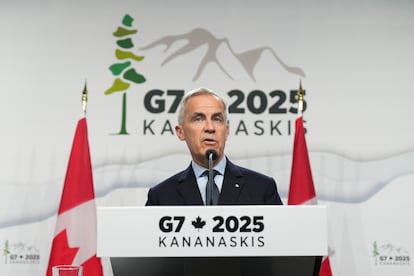El primer ministro de Canadá, Mark Carney, en la rueda de prensa final de la cumbre del G-7.