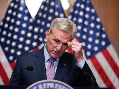 Kevin McCarthy, durante la rueda de prensa en el Capitolio, el martes.