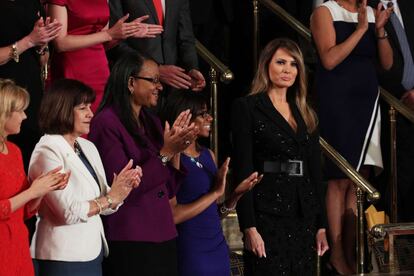 La primera dama, Melania Trump, llega al congreso de Estados Unidos para asistir al primer discurso de Donald Trump como presidente, el 28 de febrero, en Washington D.C. (EE UU).
