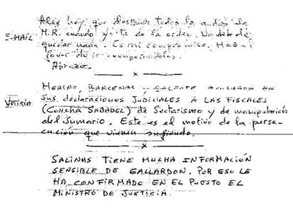 Copia del escrito incautado en el cacheo a Isidro Sánchez.