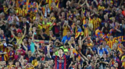 Messi celebra un gol al Camp Nou.