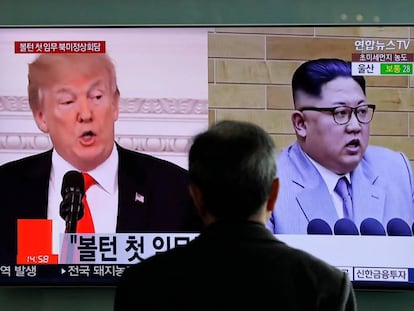 Donald Trump y Kim Jong-un, en un programa de televisión surcoreano. 