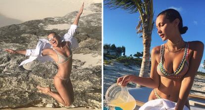 Yolanda Hadid, madre de las modelos Bella y Gigi Hadid, publicó en 2018 una foto en la que posaba con un bikini de su hija pequeña, Bella, quien lo mostró el verano anterior.