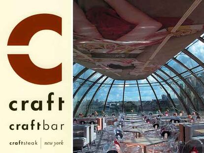 Dos imágenes del libro <i>A la carta. Diseño gráfico para restaurantes.</i> A la izquierda, grafismo de Craft, en Nueva York. Y el restaurante Kong, de París.