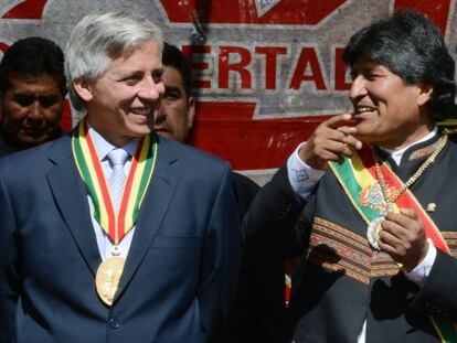 Morales y el vicepresidente durante la celebraci&oacute;n en La Paz.