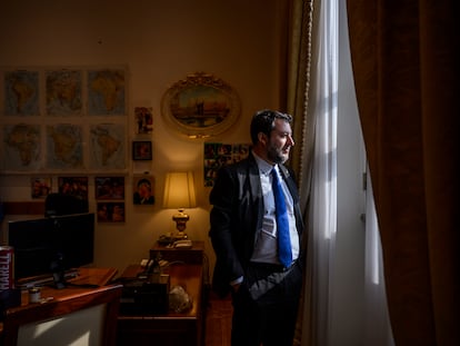 Matteo Salvini, in his office at the Italian Ministry of Infrastructure and Transportation on May 31.