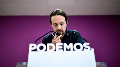 Pablo Iglesias, durante la rueda de prensa del pasado 27 de mayo, en Madrid. 