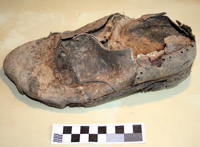 Zapato de un miliciano republicano encontrado en la excavación de una trinchera en Ciudad Universitaria.