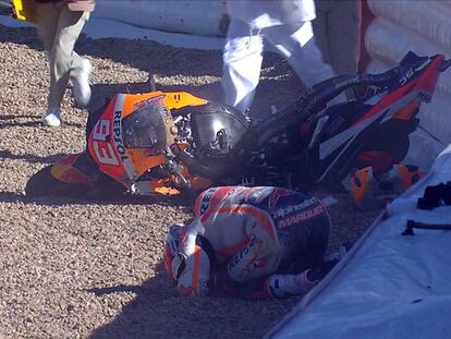 Captura del accidente de Marc Márquez en el cirucito de Jerez.