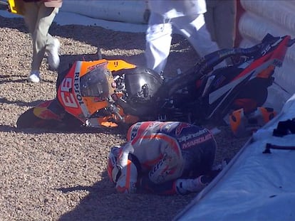 Captura del accidente de Marc Márquez en el cirucito de Jerez.