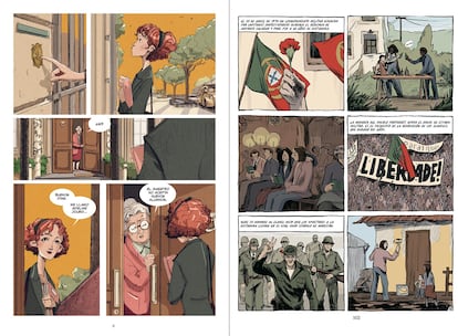 Páginas de los cómics 'Balada para Sophie', a la izquierda, de Filipe Melo y Juan Cavia, y 'Los Portugueses', de Afonso y Chico.