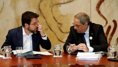 El presidente de la Generalitat, Quim Torra, y el vicepresidente, Pere Aragonès.