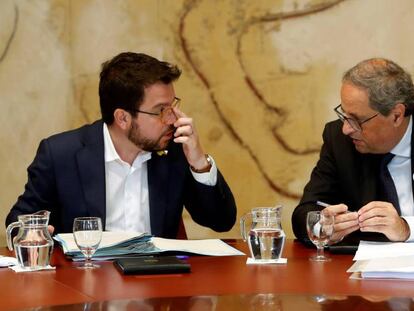 El presidente de la Generalitat, Quim Torra, y el vicepresidente, Pere Aragonès.