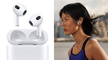 pccomponentes aniversario: auriculares inalámbricos de la marca Apple con estuche de Carga Lightning.