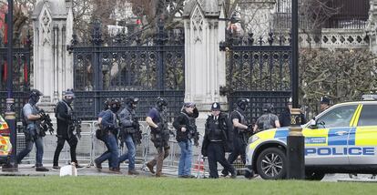 Un grupo de policías entran en el Parlamento.