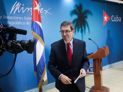 El ministro de Relaciones Exteriores de Cuba, Bruno Rodríguez, tras dejar una conferencia de prensa en La Habana, este lunes.