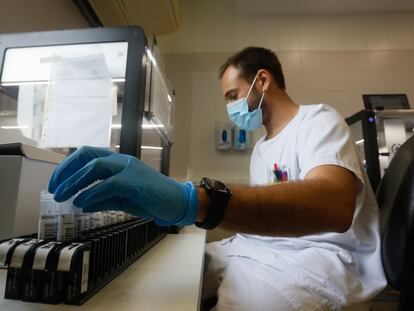 The microbiology laboratory at La Paz Hospital in Madrid, where Covid samples are tested.