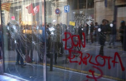 Disturbios durante las manifestaciones en el centro de Barcelona.