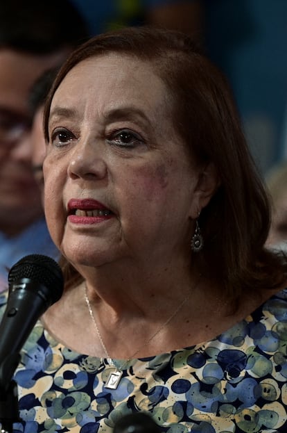 Corina Yoris speaks during a press conference, this March 22 in Caracas.