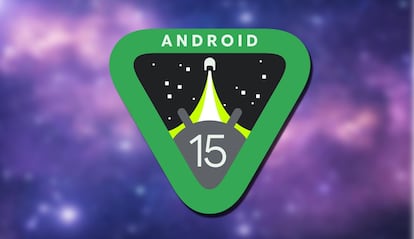 Logotipo de Android 15 con fondo espacial