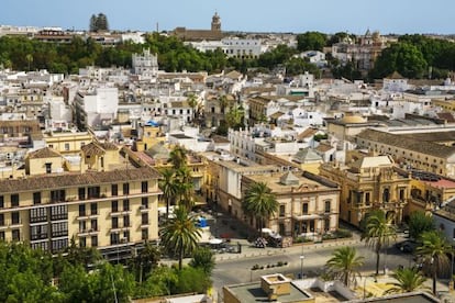Vista de Sanl&uacute;car de Barrameda desde la terraza del hotel Guadalquivir.