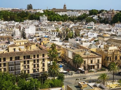 Vista de Sanl&uacute;car de Barrameda desde la terraza del hotel Guadalquivir.