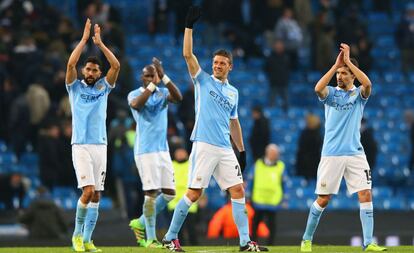 Clichy, Mangala, Demichelis y Navas, tras el partido.