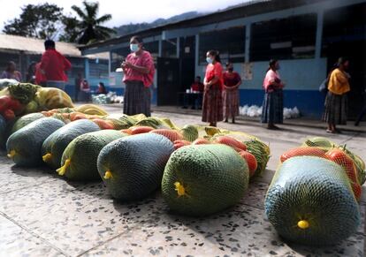 "Por cada alumno, tres libras (1,4 kilos) de frijol negro, dos saquitos de harina de maíz, 15 huevos, un kilo de azúcar, una libra (0,5 kilos) de ejote (habas), un litro de aceite de girasol y un par de kilos de verduras. A media mañana, ya casi no quedan bolsas. “Del día de reparto de alimentos nadie se olvida”, reconoce Ta Morales.