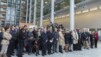 Huelga de jueces y fiscales, este lunes en la Ciudad de la Justicia de Valencia. 